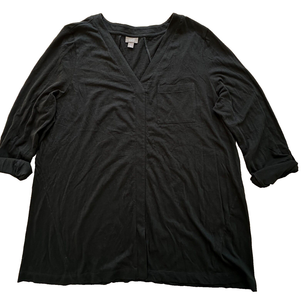 J. Jill V-Neck cotton black folding long sleeve top Women size XL